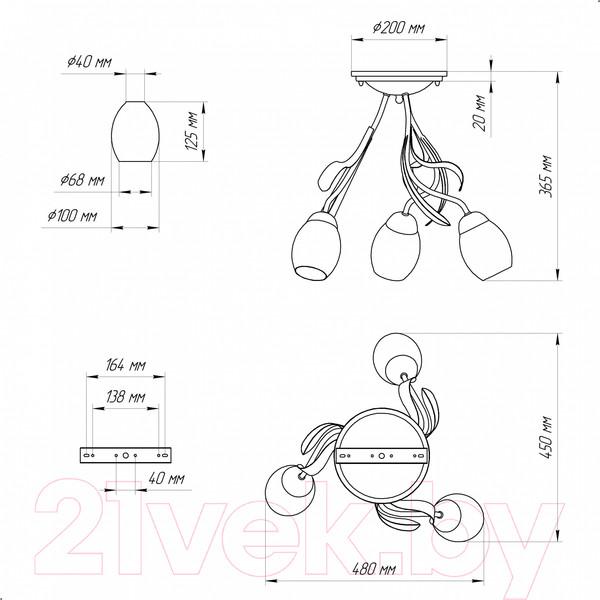 Изображение товара Люстра Элетех Лилия НПБ 01-3x60-141 Е27 / 1005405401 (131 бежевый/золото)