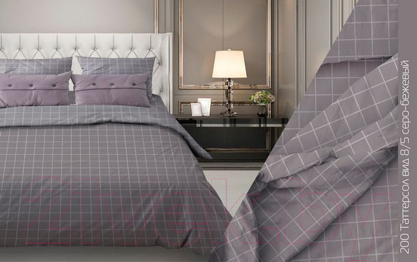 Изображение товара Комплект постельного белья Бояртекс №200 Таттерсол 8/5 Вид 1.5сп (бязь, серый/бежевый)