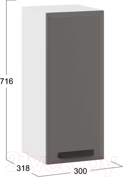 Изображение товара Шкаф навесной для кухни ТриЯ Тиана 1В3 (белый/асфальт супермат)