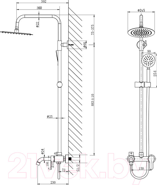 Изображение товара Душевая система со смесителем Ekko E24801-2
