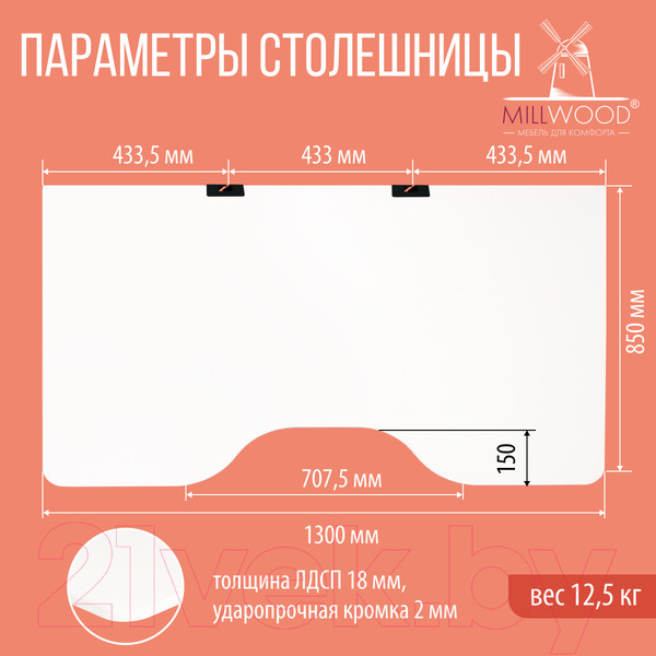 Изображение товара Письменный стол Millwood Каир 1 с вырезом 130x85x75 (белый/металл черный)