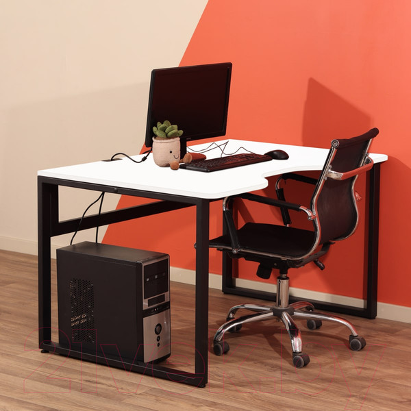 Изображение товара Письменный стол Millwood Каир 1 с вырезом 130x85x75 (белый/металл черный)