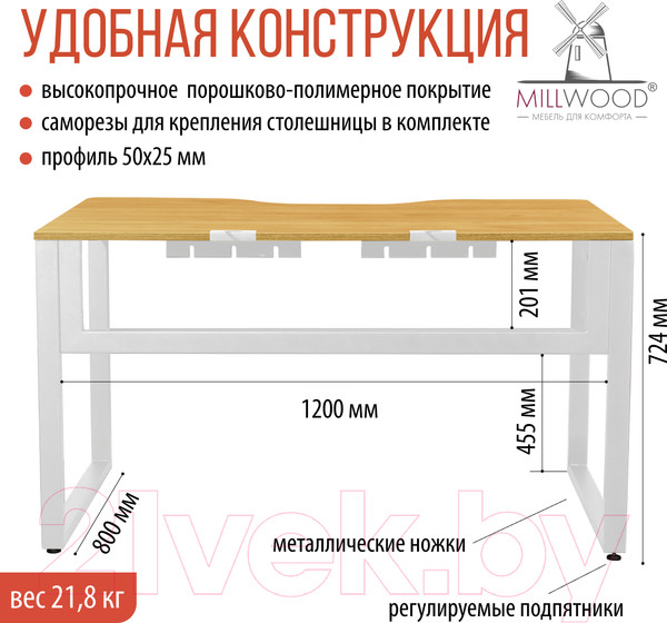 Изображение товара Письменный стол Millwood Каир 1 с вырезом 130x85x75 (дуб золотой Craft/металл белый)