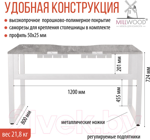 Изображение товара Письменный стол Millwood Каир 1 с вырезом 130x85x75 (бетон/металл белый)