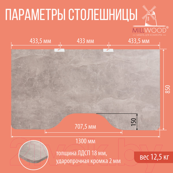 Изображение товара Письменный стол Millwood Каир 1 с вырезом 130x85x75 (бетон/металл белый)