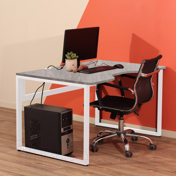 Изображение товара Письменный стол Millwood Каир 1 с вырезом 130x85x75 (бетон/металл белый)