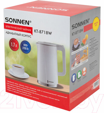 Изображение товара Электрочайник Sonnen KT-8718W / 454685 (белый)