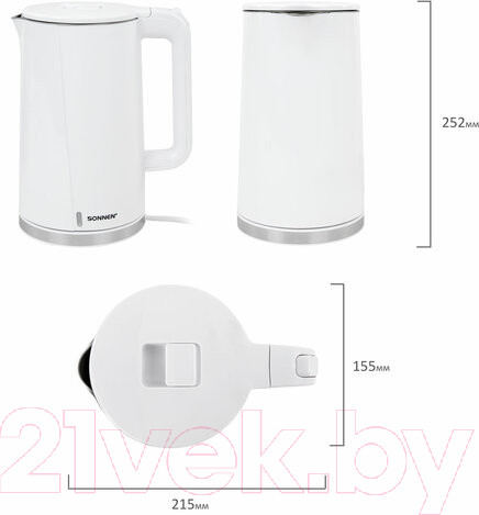 Изображение товара Электрочайник Sonnen KT-8718W / 454685 (белый)