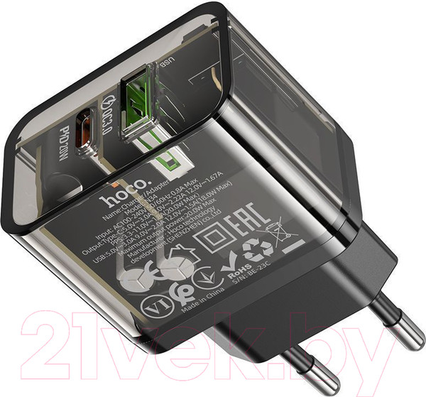 Изображение товара Адаптер питания сетевой Hoco N34 (прозрачный)