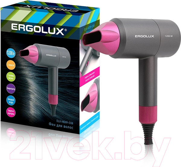 Изображение товара Фен Ergolux ELX-HD09-C08 (серый/розовый)