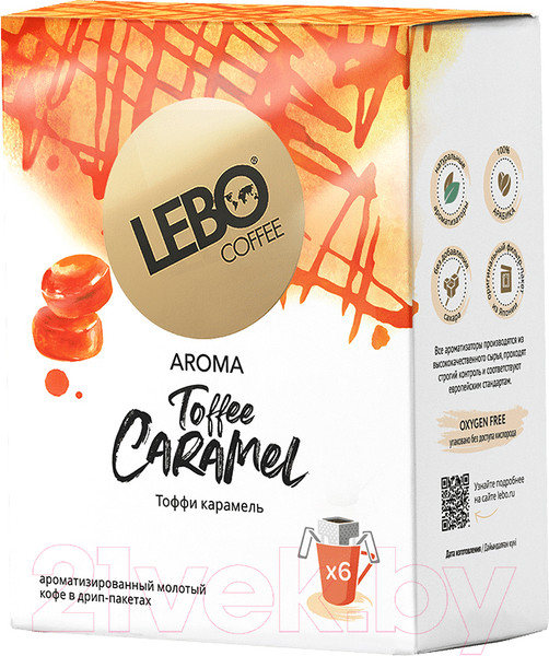 Изображение товара Кофе в дрип-пакете Lebo Toffee Caramel арабика с ароматом карамели молотый (6x10.5г)