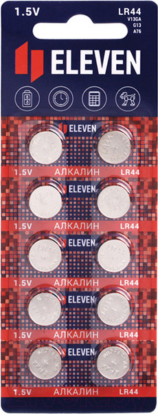 Изображение товара Комплект батареек Eleven LR44 алкалиновые ВС10 (2x10шт)
