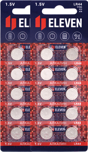 Изображение товара Комплект батареек Eleven LR44 алкалиновые ВС10 (2x10шт)