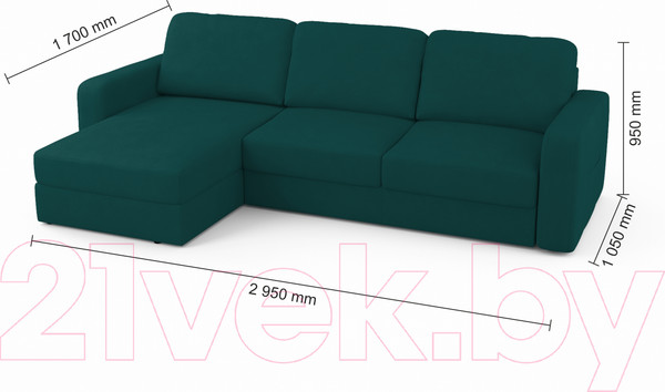 Изображение товара Диван угловой Mio Tesoro Aurora левый  (Velutto 20 бирюзовый)