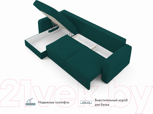 Изображение товара Диван угловой Mio Tesoro Aurora левый  (Velutto 20 бирюзовый)