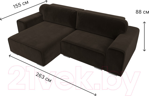 Изображение товара Диван угловой Лига Диванов Лига-029 левый / 121919L (микровельвет коричневый)