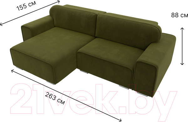 Изображение товара Диван угловой Лига Диванов Лига-029 левый / 121920L (микровельвет зеленый)