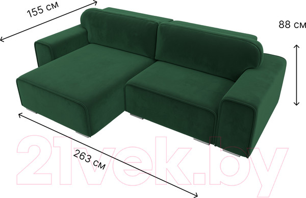 Изображение товара Диван угловой Лига Диванов Лига-029 левый / 121926L (велюр зеленый)