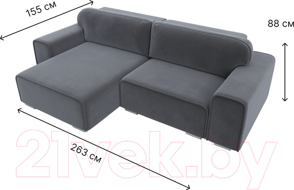 Изображение товара Диван угловой Лига Диванов Лига-029 левый / 121928L (велюр серый)