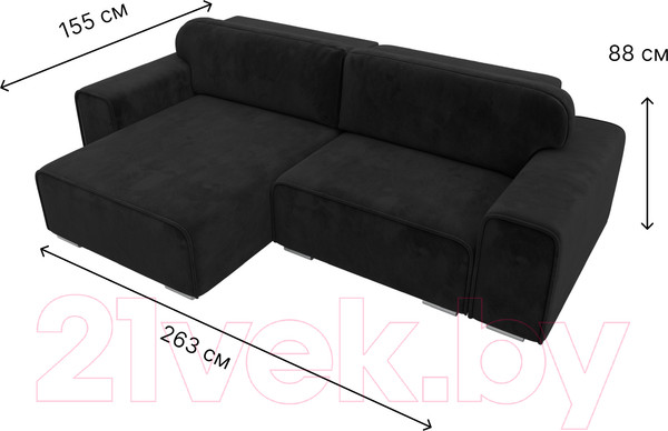 Изображение товара Диван угловой Лига Диванов Лига-029 левый / 121929L (велюр черный)