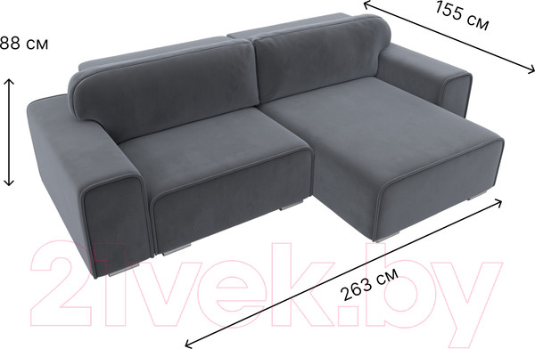 Изображение товара Диван угловой Лига Диванов Лига-029 правый / 121928 (велюр серый)