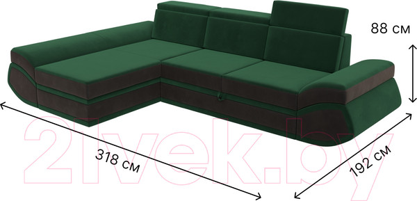 Изображение товара Диван угловой Лига Диванов Лига-032 левый / 121645L (велюр, зеленый/коричневый)