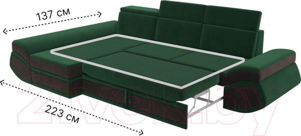 Изображение товара Диван угловой Лига Диванов Лига-032 левый / 121645L (велюр, зеленый/коричневый)