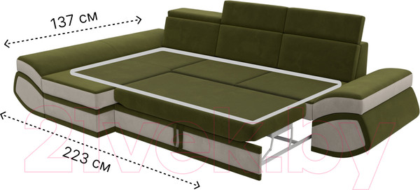 Изображение товара Диван угловой Лига Диванов Лига-032 левый / 121653L (микровельвет, зеленый/бежевый)