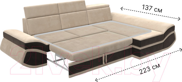 Изображение товара Диван угловой Лига Диванов Лига-032 правый / 121643 (велюр, бежевый/коричневый)