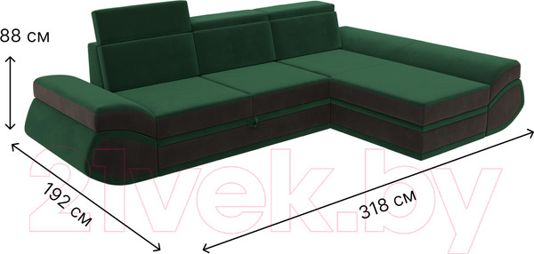 Изображение товара Диван угловой Лига Диванов Лига-032 правый / 121645 (велюр, зеленый/коричневый)