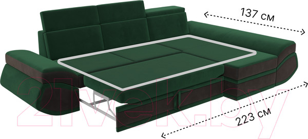 Изображение товара Диван угловой Лига Диванов Лига-032 правый / 121645 (велюр, зеленый/коричневый)