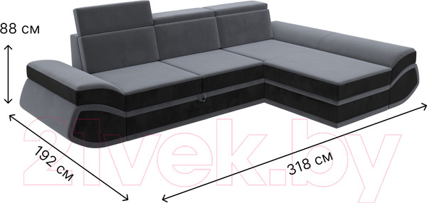 Изображение товара Диван угловой Лига Диванов Лига-032 правый / 121647 (велюр, серый/черный)