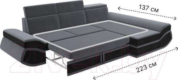 Изображение товара Диван угловой Лига Диванов Лига-032 правый / 121647 (велюр, серый/черный)
