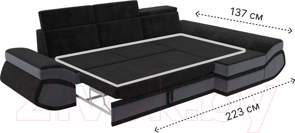 Изображение товара Диван угловой Лига Диванов Лига-032 правый / 121648 (велюр, черный/серый)