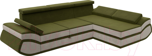 Изображение товара Диван угловой Лига Диванов Лига-032 правый / 121653 (микровельвет, зеленый/бежевый)