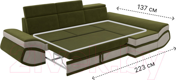 Изображение товара Диван угловой Лига Диванов Лига-032 правый / 121653 (микровельвет, зеленый/бежевый)