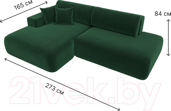 Изображение товара Диван угловой Лига Диванов Лига-36 НПБ левый / 121410L (велюр зеленый)
