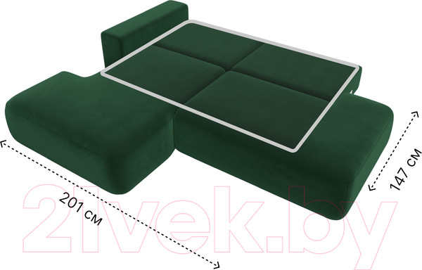Изображение товара Диван угловой Лига Диванов Лига-36 НПБ левый / 121410L (велюр зеленый)