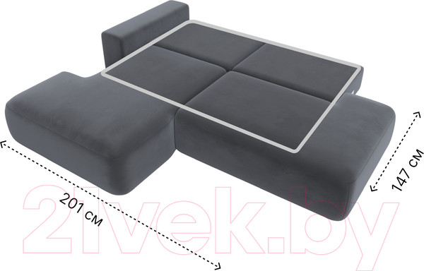 Изображение товара Диван угловой Лига Диванов Лига-36 НПБ левый / 121412L (велюр серый)