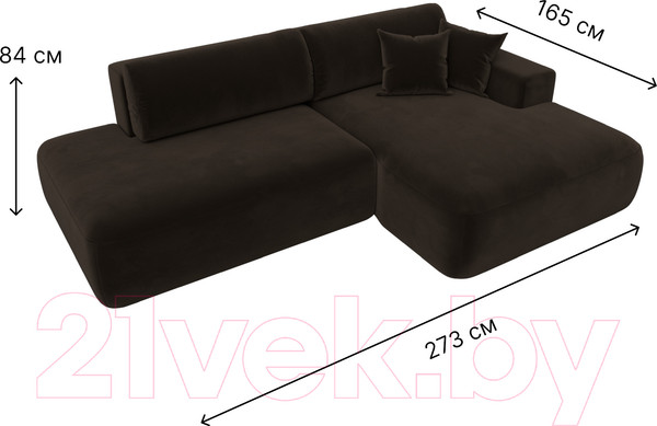 Изображение товара Диван угловой Лига Диванов Лига-36 НПБ правый / 121400 (микровельвет коричневый)
