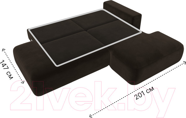 Изображение товара Диван угловой Лига Диванов Лига-36 НПБ правый / 121400 (микровельвет коричневый)