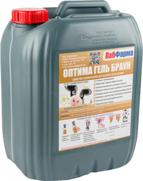 Изображение товара Средство для вымени Лабфарма Оптима Гель Браун для обработки после доения (10л)
