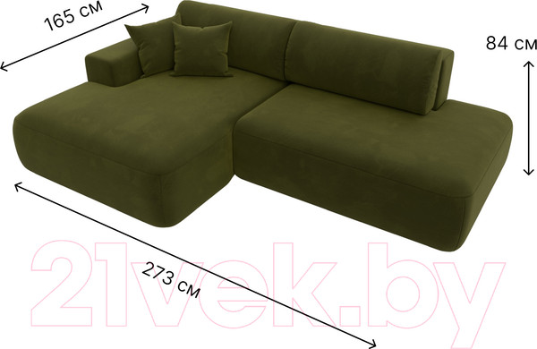 Изображение товара Диван угловой Лига Диванов Лига-36 НПБ левый / 121402L (микровельвет зеленый)