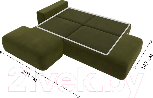 Изображение товара Диван угловой Лига Диванов Лига-36 НПБ левый / 121402L (микровельвет зеленый)