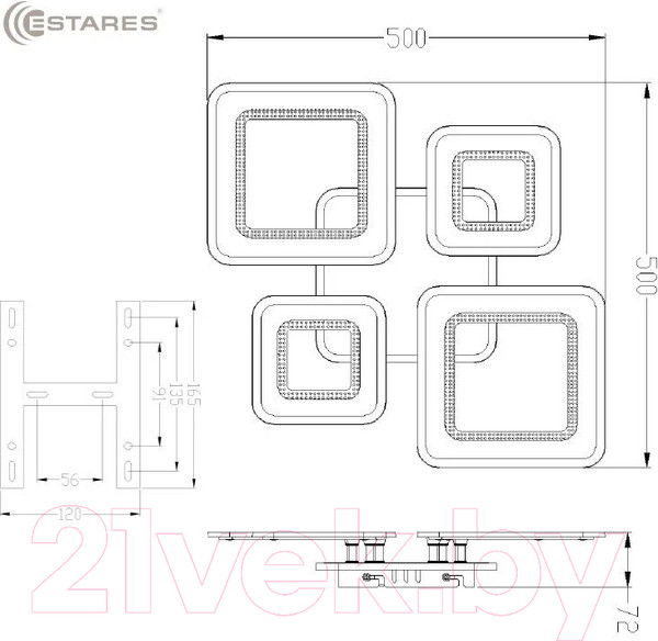 Изображение товара Люстра Estares Oval Double RGB120W 5S-APP-700x500x72WHITE/WHITE/BULB-220-IP20