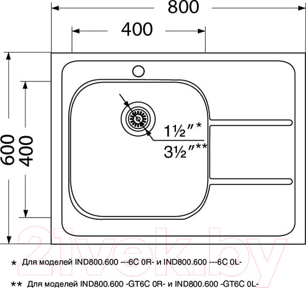 Изображение товара Мойка кухонная Ukinox Иннова IND800.600-GT6C 0LS