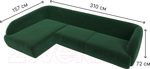 Изображение товара Диван угловой Лига Диванов Лига-041 левый / 122188L (велюр зеленый)