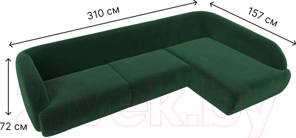 Изображение товара Диван угловой Лига Диванов Лига-041 правый / 122188 (велюр зеленый)