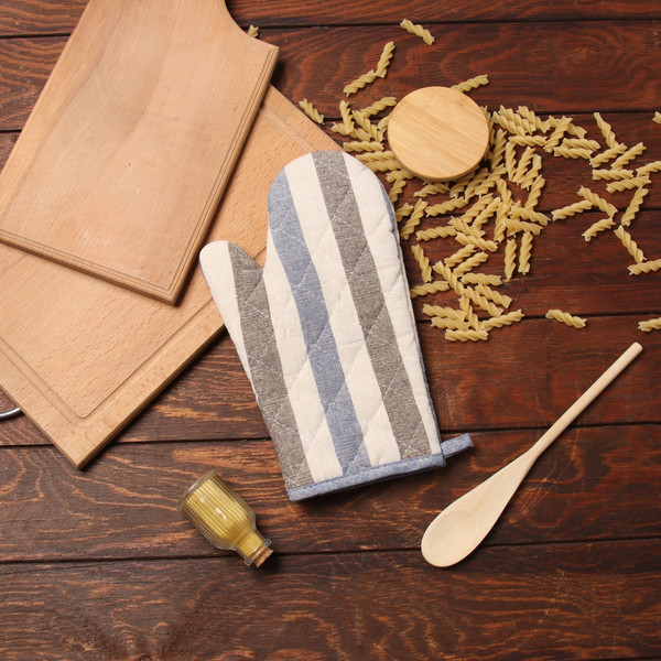 Изображение товара Рукавица-прихватка Доляна Полоса / 10103124 (серый/синий)