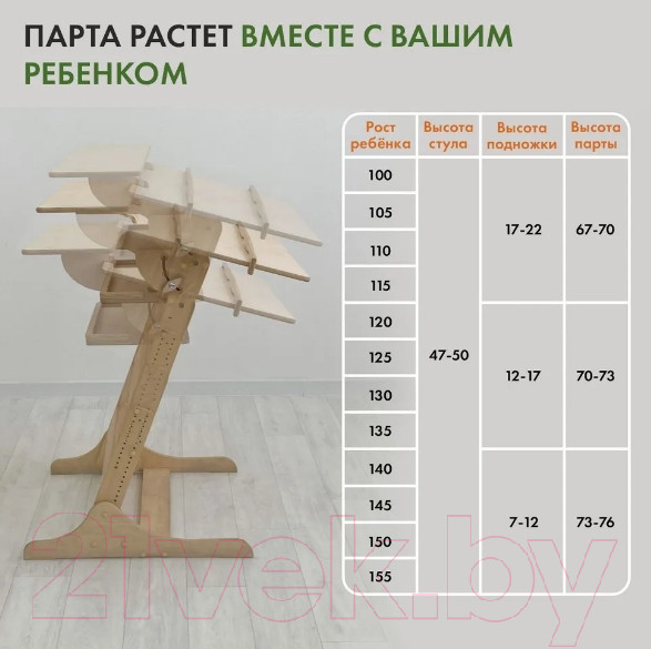 Изображение товара Парта+стул Движение-жизнь Хронос (без покрытия)